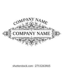 Minimalist geometric logo elegant black and white vintage ornamental frame design with placeholder company name text vector logo template