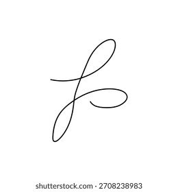 Minimalist geometric logo elegant continuous line drawing of the lowercase letter f in a simple, artistic, and minimalist script style vector logo template