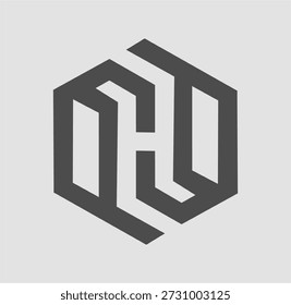 Minimalist geometric logo featuring a stylized letter "H" integrated into a hexagonal frame with bold, interconnected lines. (Logo geometris minimalis yang menampilkan gaya huruf "H" yang terintegrasi ke dalam bingkai heksagonal dengan garis tebal yang saling terhubung.