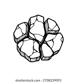 Mão de logotipo geométrico minimalista desenhada ilustração em preto e branco de um conjunto de pedras rachadas ou rochas modelo de logotipo vetorial