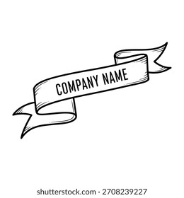 Minimalist geometric logo hand drawn black and white banner ribbon with space for company name vector logo template