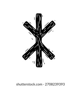 Logotipo geométrico minimalista dibujado a mano en blanco y negro que se asemeja a un asterisco estilizado o una Plantilla de logotipo de Vector rúnico