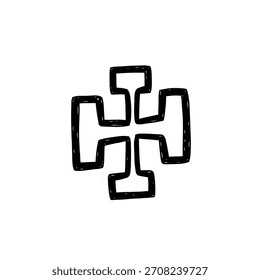 Logotipo geométrico minimalista dibujado a mano símbolo de cruz abstracta negra o Plantilla de logotipo de Vector de forma