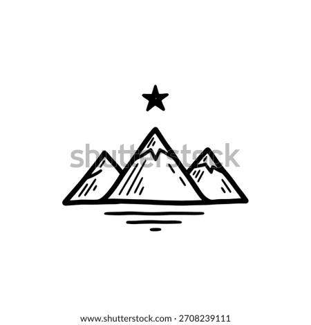 Minimalist geometric logo minimalist hand drawn icon of three mountain peaks with a star above the highest one, vector logo template