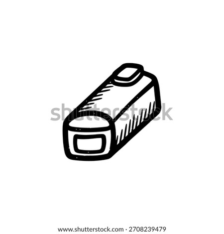 Minimalist geometric logo hand drawn sketch of a small rectangular object, possibly a battery or electronic component, vector logo template