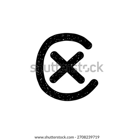 Minimalist geometric logo hand drawn black circle with an x mark inside, vector logo template