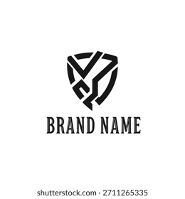 Diseño geométrico minimalista del logotipo del escudo del monograma con letras abstractas v y s en negro, Plantilla del logotipo del Vector