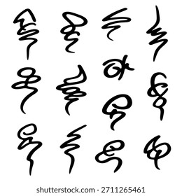 Minimalist geometric logo set of twelve abstract black doodle swirl line art icons vector logo template