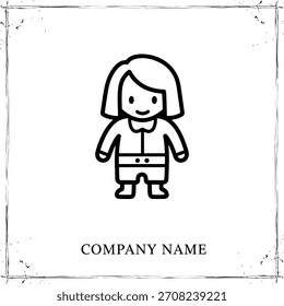 Logotipo geométrico minimalista icono de línea simple en blanco y negro de un personaje infantil lindo que lleva una camisa y pantalones cortos, Plantilla de logotipo de Vector