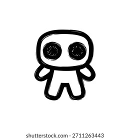 Logotipo geométrico minimalista simple dibujo de doodle en blanco y negro de una linda, ligeramente espeluznante, Pequeña criatura alienígena Plantilla de logotipo de Vector