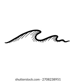 Minimalist geometric logo simple hand drawn sketch of a single ocean wave line art vector logo template