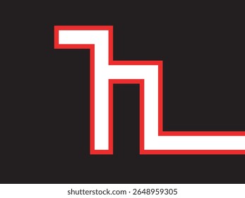 Minimalist Geometric Maze Line Art with Red Border on Black Background