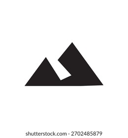 Un Vector de montaña geométrico minimalista compuesto por dos triángulos negros superpuestos. Perfecto para logotipos, diseños de viajes o aventuras e ilustraciones de naturaleza abstracta.