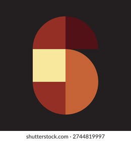 Minimalist Geometric Number Six Shape with Bold Color Blocks Illustration