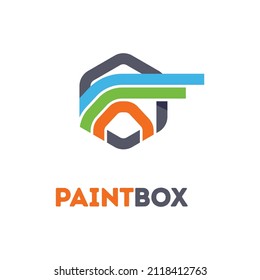 Minimalist geometric paint box logo design, symbolic icon