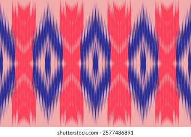 Minimalist Geometric Pattern with Blue and Red Ikat Motifs for Creative Decorative Art