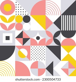 Minimalist geometric pattern with square and circle. Scandinavian or Swiss style background Modern Bauhaus design backdrop for poster, card, cover or print artworks.