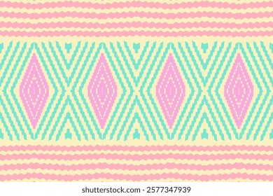 Minimalist Geometric Pattern with Teal and Pink Zigzag and Diamond Motifs on a Pastel Background for Decorative Design