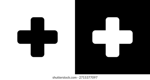 Minimalist Geometric Plus Sign with Rounded Corners in Black and White