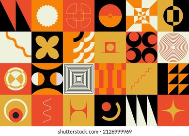 Minimalist geometric poster. Abstract background with brutalist shapes, simple bold forms, modern swiss print. Vector layout design