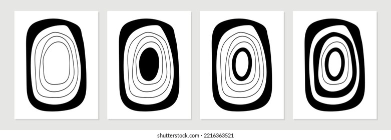 Minimalist geometric poster design. Mid century modern Bauhaus style inspired artwork. Vector abstract art set with black and white circles.