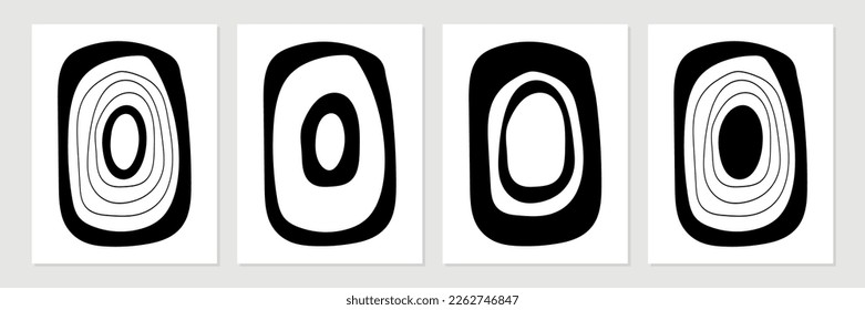 Minimalist geometric poster design. Mid century modern Bauhaus style inspired artwork. Vector abstract art set with black and white circles.