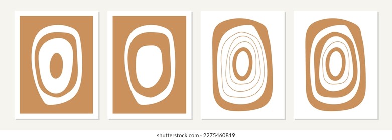 Diseño geométrico minimalista de afiches. Obra de arte inspirada en el estilo Bauhaus moderno de mediados de siglo. Arte abstracto vectorial con círculos en amarillo dorado y blanco.