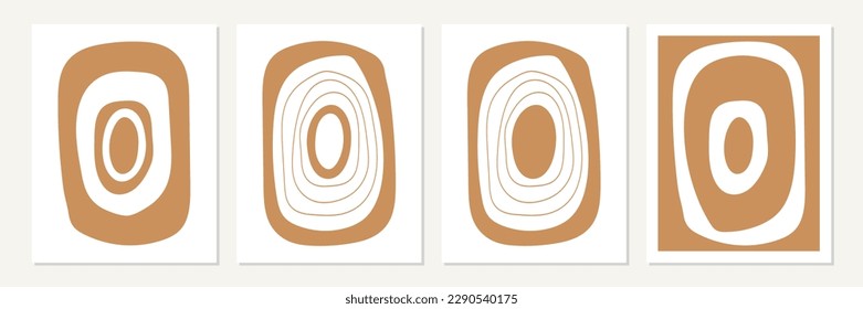 Minimalist geometric poster design. Mid century modern Bauhaus style inspired artwork. Vector abstract art set with circles in golden yellow and white.