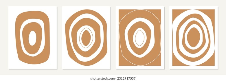 Diseño geométrico minimalista de afiches. Obra de arte inspirada en el estilo Bauhaus moderno de mediados de siglo. Arte abstracto vectorial con círculos en amarillo dorado y blanco.