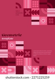  Afiche geométrico minimalista, plantilla, diseño con formas primitivas. Color del año Viva Magenta