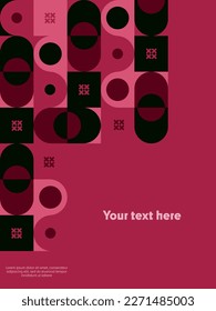  Minimalistisches geometrisches Plakat, Vorlage, Layout mit primitiven Formen. Bauhaus rosa Magenta-Retromuster-Hintergrund, Farbe des Jahres Viva Magenta