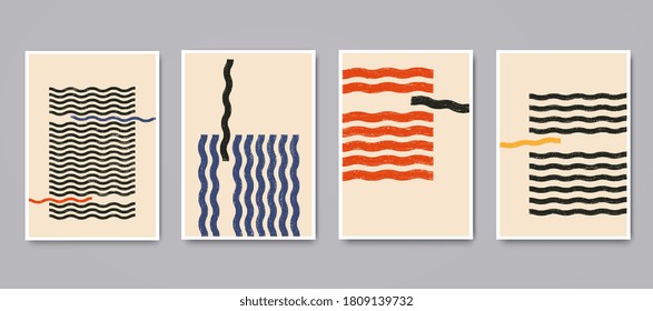 Minimalist geometric posters with dynamic wavy line elements. Modern contemporary trendy abstract creative templates vector illustration.