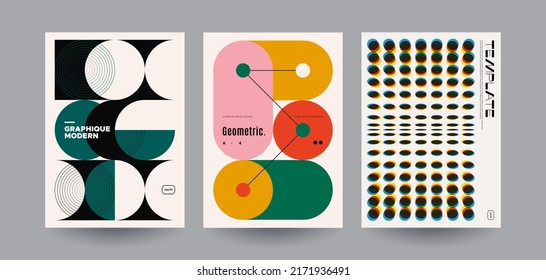 Minimalist geometric posters set. Abstract shapes and patterns. Vector templates. 