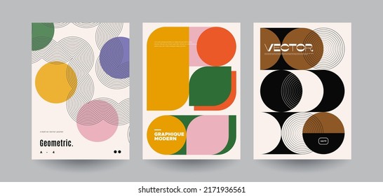 Minimalist geometric posters set. Abstract shapes and patterns. Vector templates. 