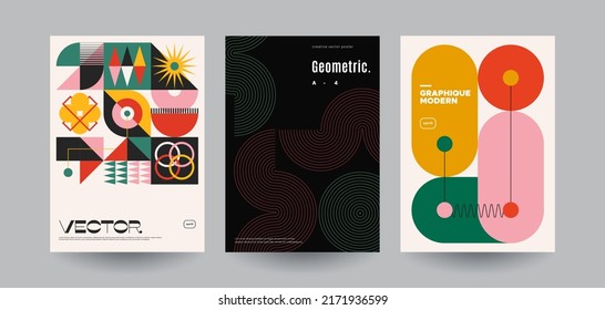 Minimalist geometric posters set. Abstract shapes and patterns. Vector templates. 