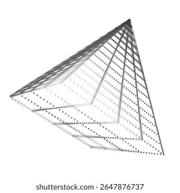 Minimalist geometric pyramid made of particles. Perfect elements for AR interfaces, tech or sci-fi presentations. Holograms with clustered particles resembling molecular structures. Vector background