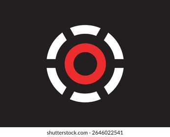 Forma abstrata de círculo vermelho geométrico minimalista com segmentos de contorno branco