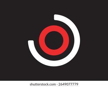 Minimalist Geometric Red and White Concentric Circle Shape on Black Background Element