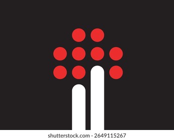 Minimalist Geometric Rocket Launch with Red Circles and White Stripes