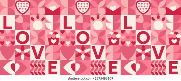 Minimalist geometric romantic endless backdrop with simple abstract shape. Valentine's day background. Love letters seamless pattern. Texture for fabric, wrapping, wallpaper.