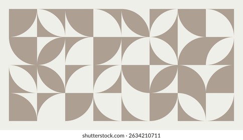 Minimalist geometric seamless pattern with abstract geometric shapes and forms in brown on beige background. Ideal for modern design, wallpaper, cover or textile prints