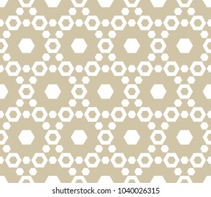 Minimalist geometric seamless pattern with delicate hexagonal lattice. Subtle white and beige hexagons texture, ornamental grid, mesh, net. Abstract repeat background. Modern design. - Stock vector