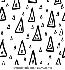 Minimalist geometric seamless pattern of doodles triangles. Hand-drawn vector illustration for postcards, textiles, notebook covers, interior, brochure, decor, printable design, paper scrapbooking.