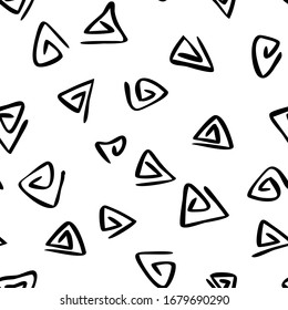 Patrón geométrico minimalista sin fisuras de triángulos de doodles. Ilustración vectorial hecha a mano para postales, textiles, tapas para portátiles, interior, folleto, decoración, diseño imprimible, papel de reserva.