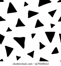 Minimalist geometric seamless pattern of doodles triangles. Hand-drawn vector illustration for postcards, textiles, notebook covers, interior, brochure, decor, printable design, paper scrapbooking.