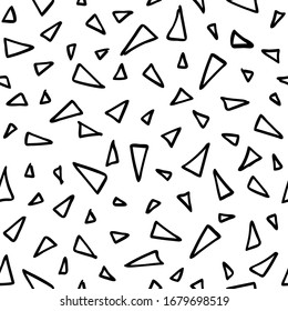 Minimalist geometric seamless pattern of doodles triangles. Hand-drawn vector illustration for postcards, textiles, notebook covers, interior, brochure, decor, printable design, paper scrapbooking.