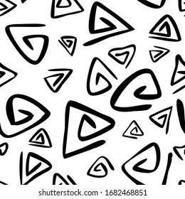 Minimalist geometric seamless pattern of doodles triangles. Hand-drawn vector illustration for postcards, textiles, notebook covers, interior, brochure, decor, printable design, paper scrapbooking.