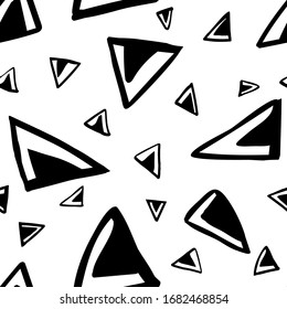 Minimalist geometric seamless pattern of doodles triangles. Hand-drawn vector illustration for postcards, textiles, notebook covers, interior, brochure, decor, printable design, paper scrapbooking.
