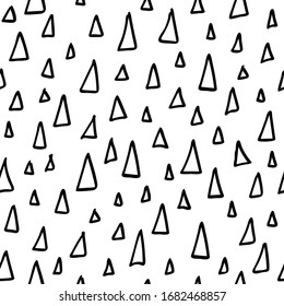 Minimalistische geometrische nahtlose Muster von Dodles-Dreiecken. Handgezeichnete Vektorillustration-Illustration für Postkarten, Textilien, Notebook-Cover, Innenausstattung, Broschüre, Dekoration, bedruckbares Design, Papierskrapbooking.