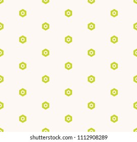 Minimalist geometric seamless pattern. Green and beige color. Funky positive summer background. Simple vector abstract texture with small hexagons, dots. Fresh organic theme. Design for decoration